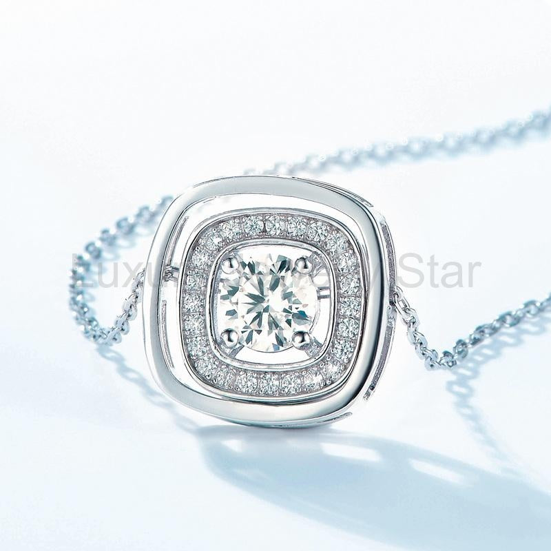 Cushion Cut Double-Halo Moissanite Pendant Necklace - image 2