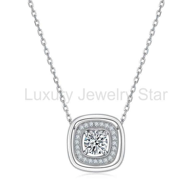 Cushion Cut Double-Halo Moissanite Pendant Necklace - image 3
