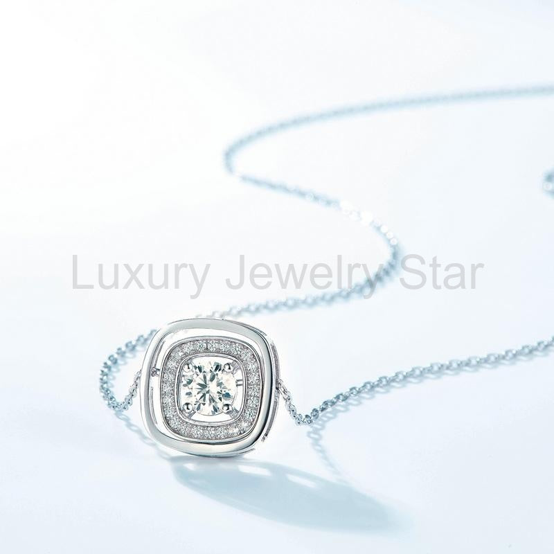 Cushion Cut Double-Halo Moissanite Pendant Necklace - image 4