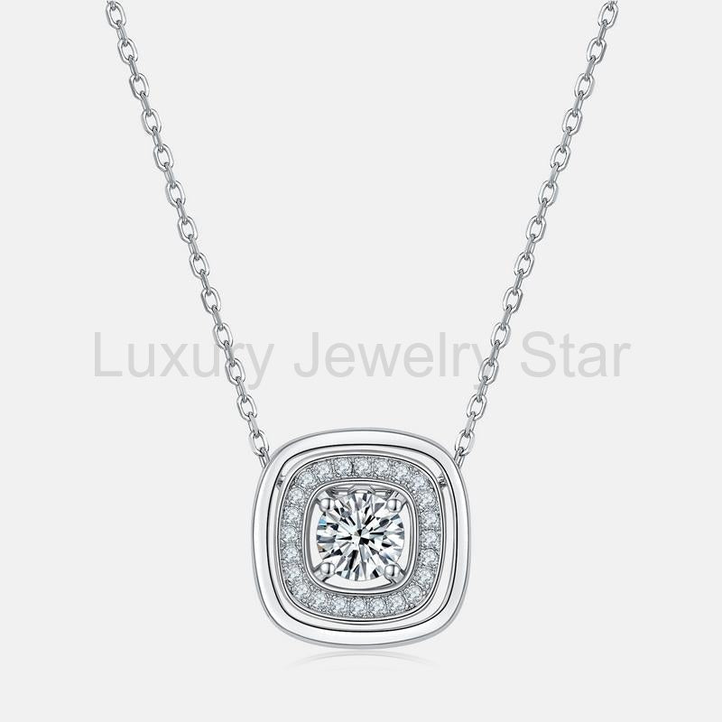 Cushion Cut Double-Halo Moissanite Pendant Necklace - image 5