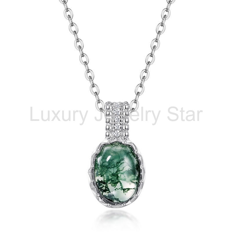 Oval Moss Agate Filigree Pendant Necklace — view 2
