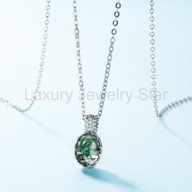 Oval Moss Agate Filigree Pendant Necklace — view 3