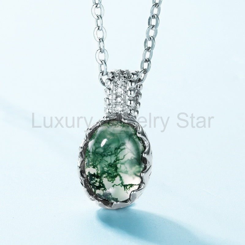 Oval Moss Agate Filigree Pendant Necklace — view 4