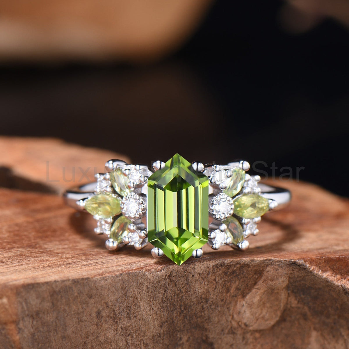 Peridot & Marquise Moissanite Engagement Ring — product photo