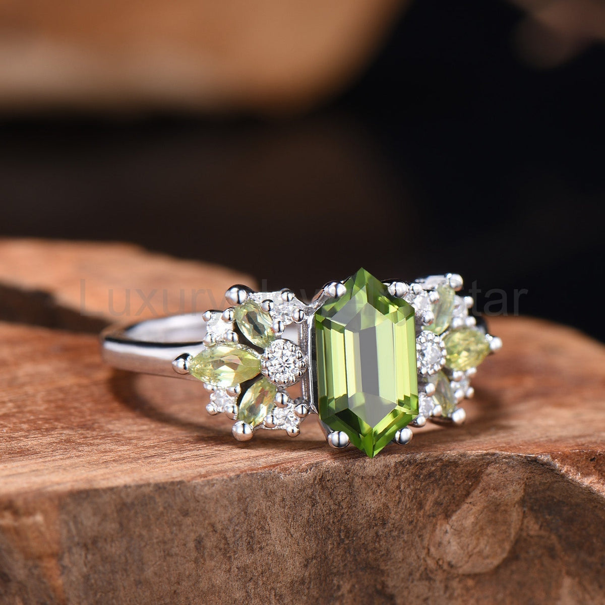 Peridot & Marquise Moissanite Engagement Ring — view 3