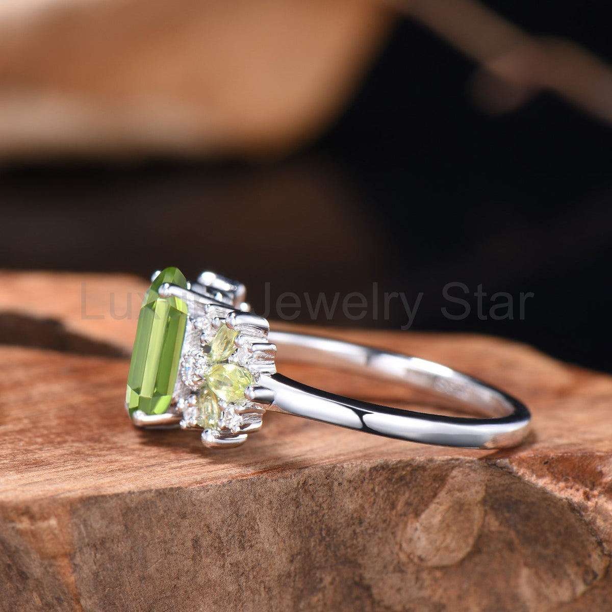 Peridot & Marquise Moissanite Engagement Ring — view 5