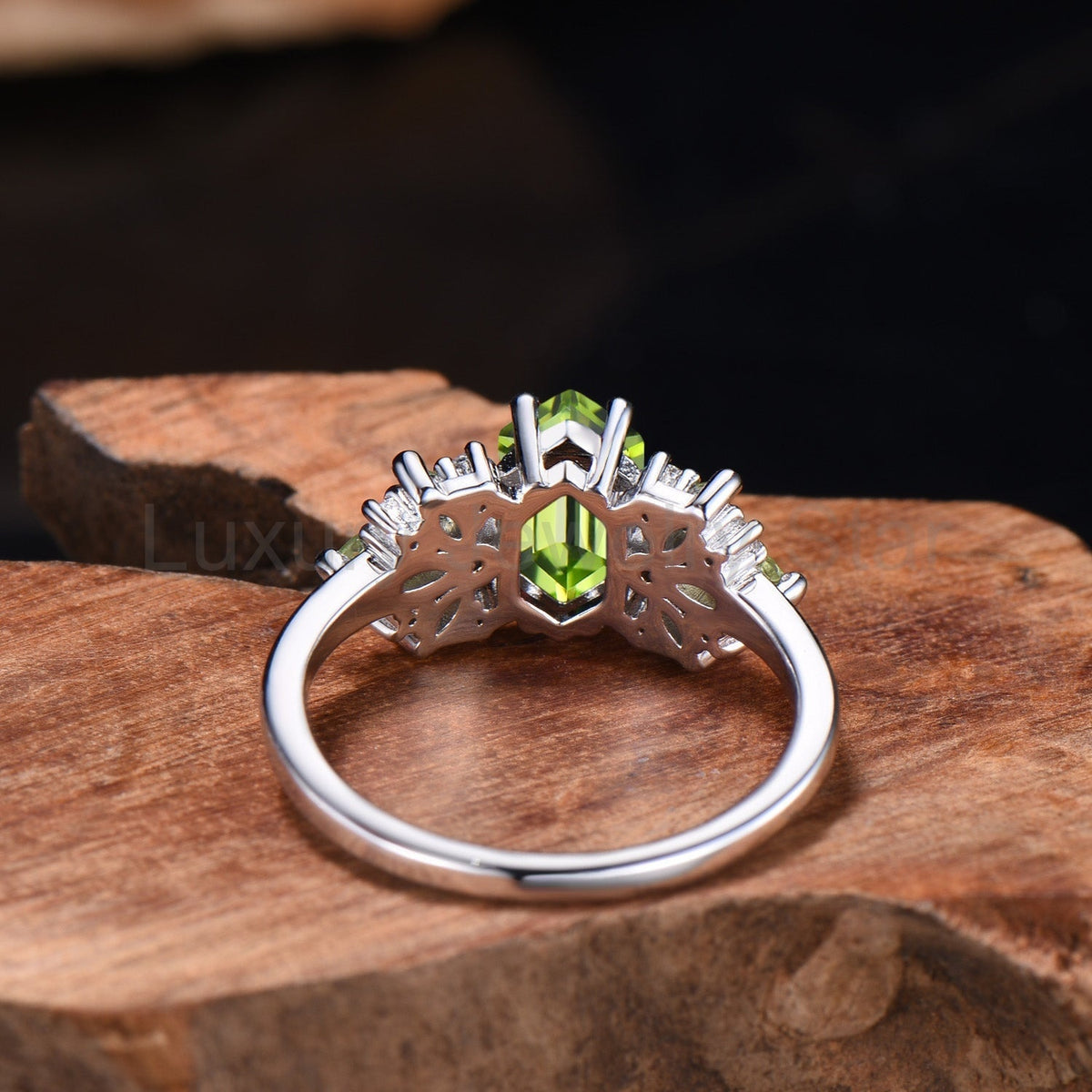Peridot & Marquise Moissanite Engagement Ring — view 6