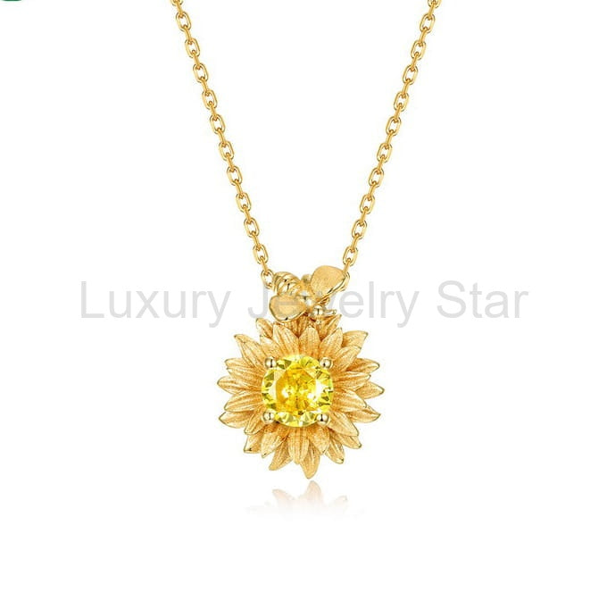 Citrine Sunflower & Bee Pendant Necklace - image 3