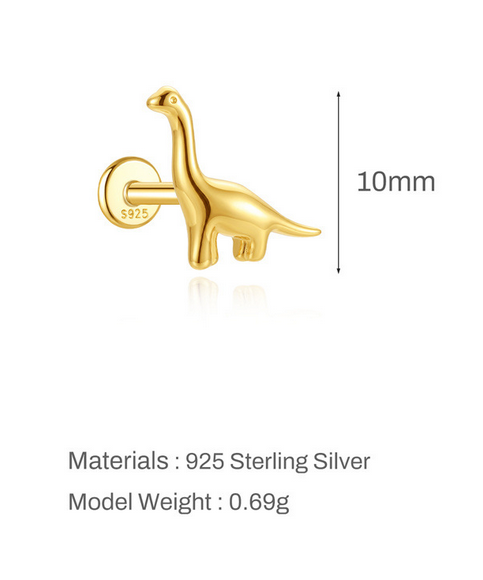 S925 Sterling Silver Ocean Series 16G Flat Back Earrings | Whale Shell Dinosaur CZ Piercing Flat Back Earrings for Summer