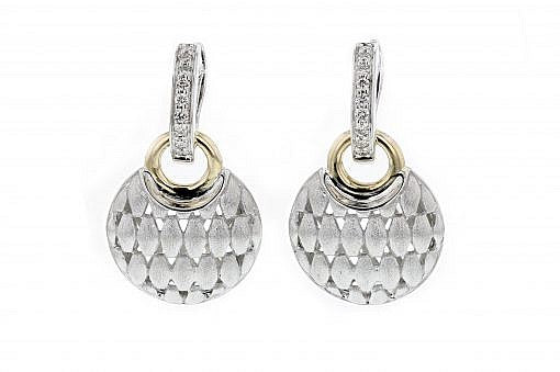 Sterling Silver and 14K Yellow Gold Accent Matte Dangle Earrings with Diamonds
