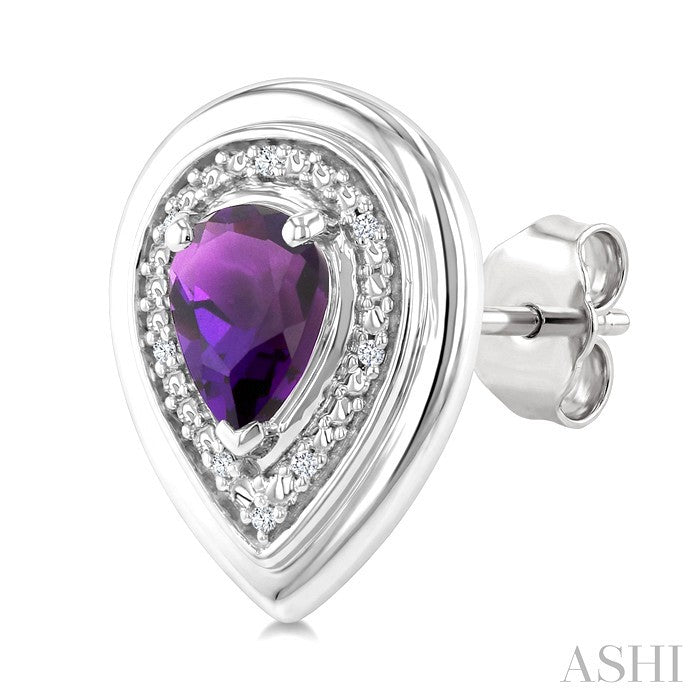 Silver Bold Pear Shape Gemstone & Diamond Earrings