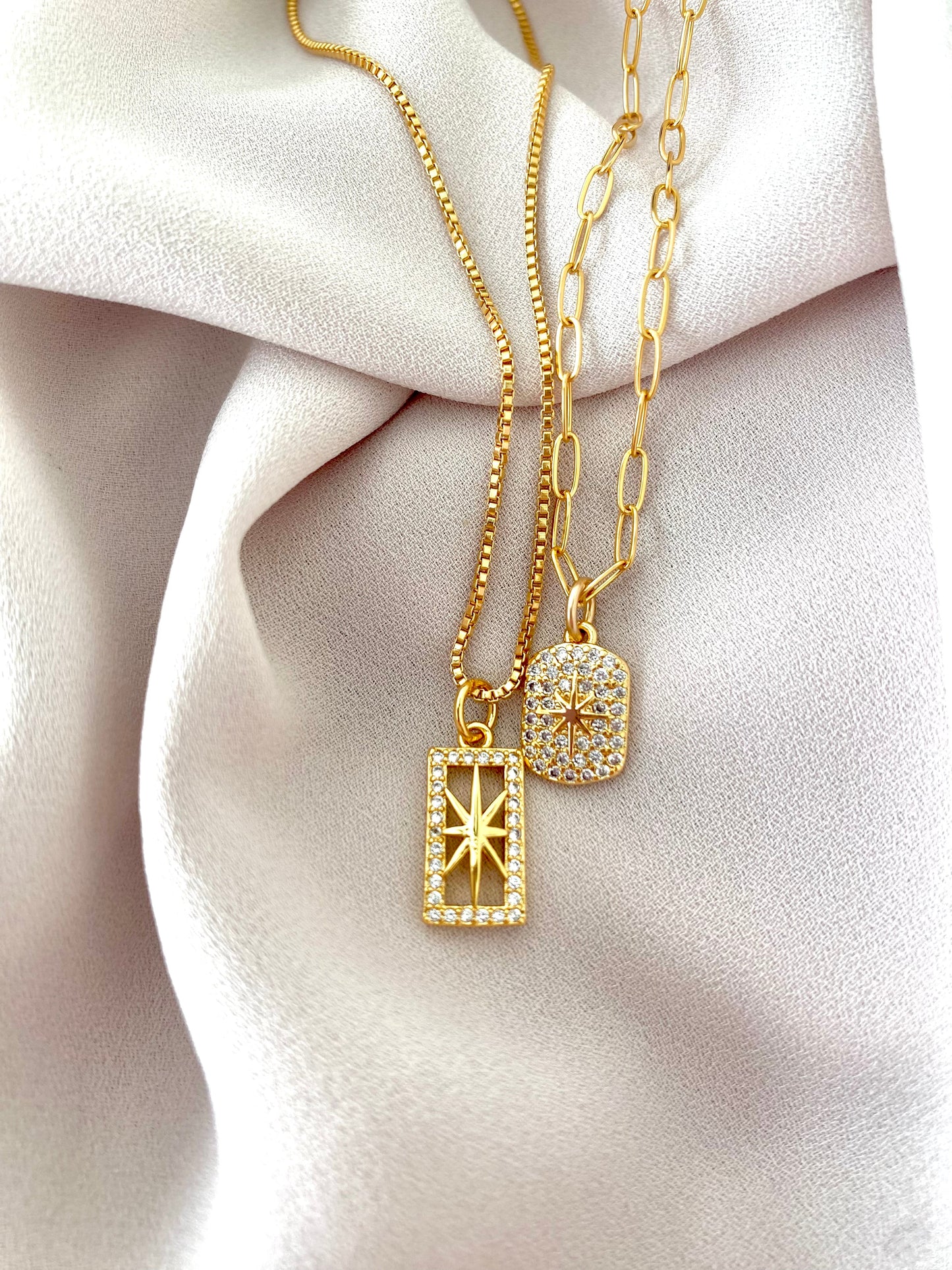 Dainty Gold Filled Star Pendant Necklace Micro Pave Jewelry Minimalist Crystal Necklaces Christmas Gift Rectangle Charm Celestial CZ Pendant
