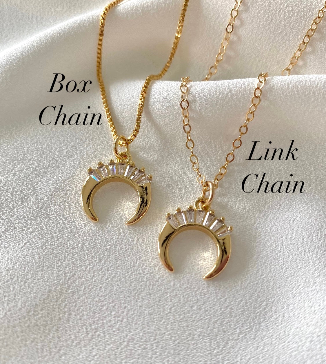 Dainty Gold Filled Crescent Moon with Crystals Pendant Necklace