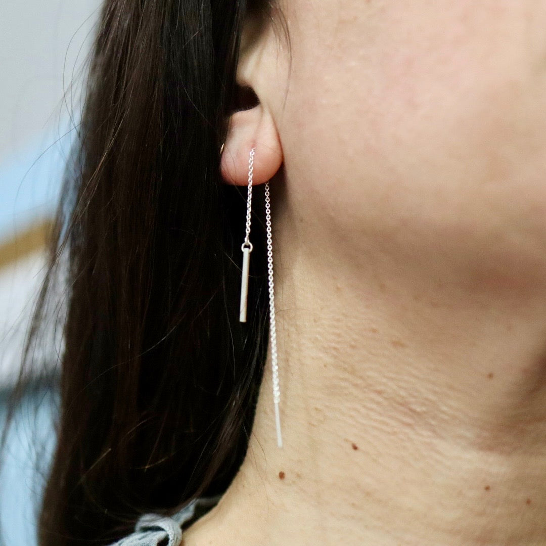 Extra Long Sterling Silver Bar Threader Earrings