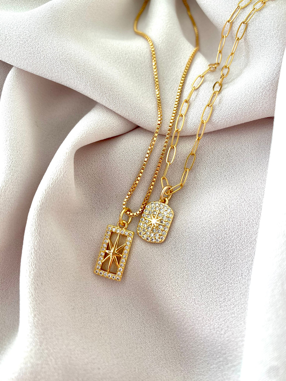 Dainty Gold Filled Star Pendant Necklace Micro Pave Jewelry Minimalist Crystal Necklaces Christmas Gift Rectangle Charm Celestial CZ Pendant