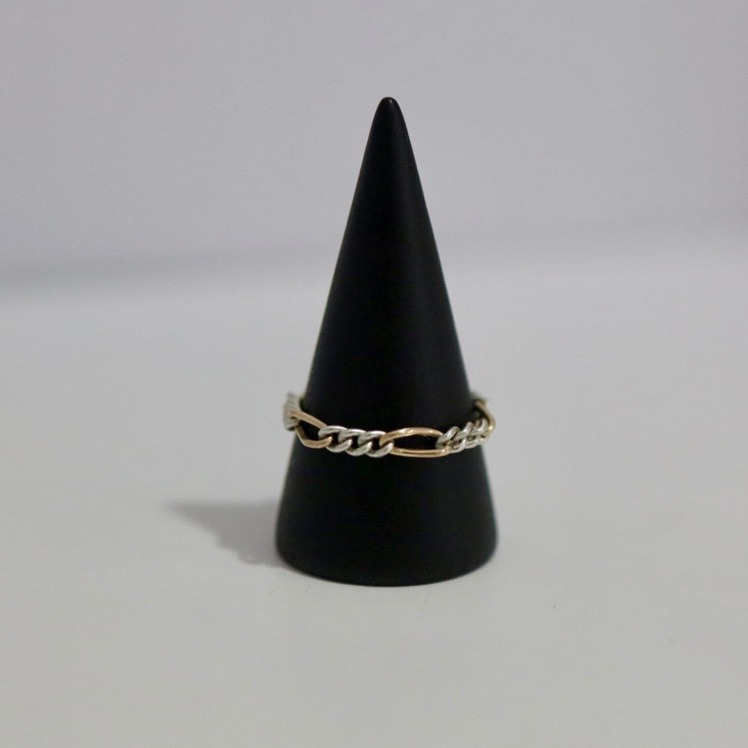 Mixed Metal Figaro Chain Ring - Sterling Silver and 14 Karat Gold Fill