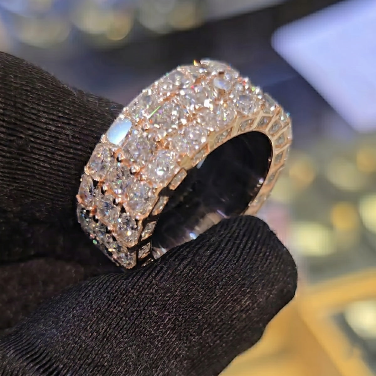 The "Monarch" Gold Multi-Row Diamond "Cigar" Statement Band