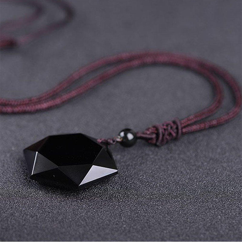 Six-Pointed Star Black Obsidian Protection Necklace