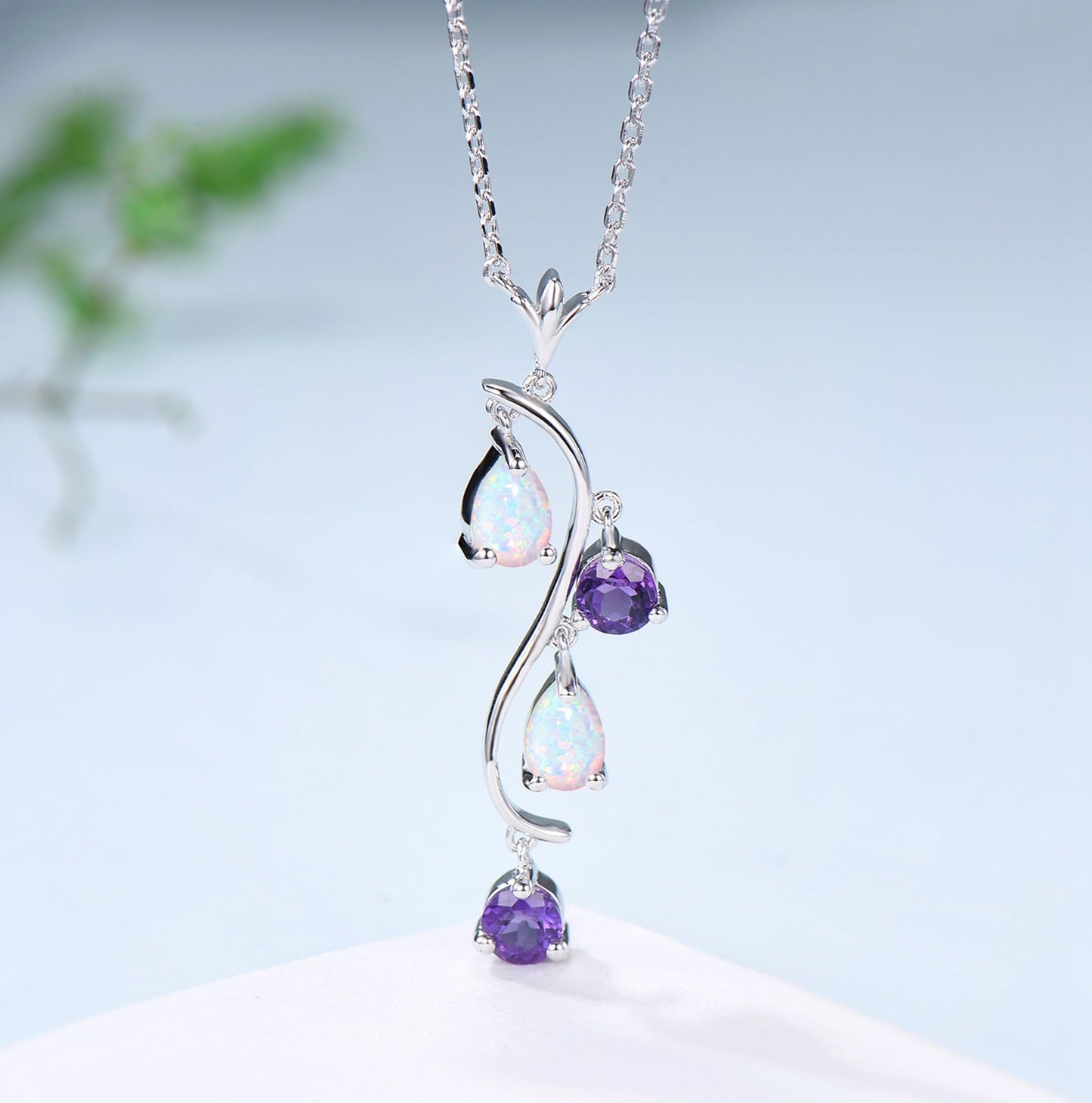 Unique Pear Shaped Opal Pendant Necklace Women Alternative Amethyst fire opal necklace Vintage Snake Willow Dream Catcher Promise Gift