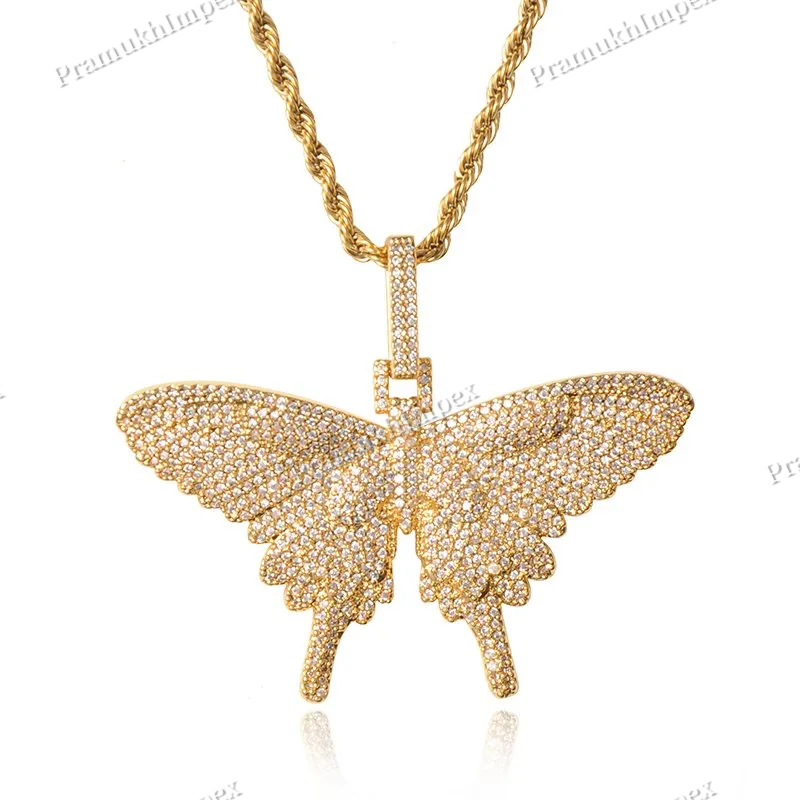 New Creation Hip Hop 925 Silver Moissanite Minimal Butterfly Pendant