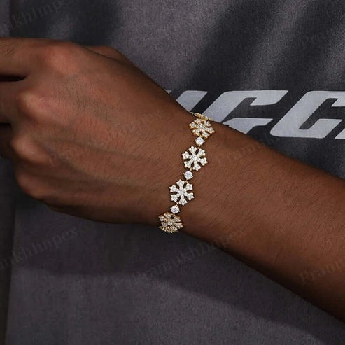 13mm VVS D Moissanite Sterling Silver Snowflake Bracelet For Unisex