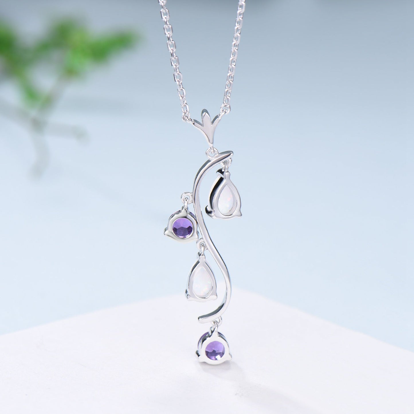 Unique Pear Shaped Opal Pendant Necklace Women Alternative Amethyst fire opal necklace Vintage Snake Willow Dream Catcher Promise Gift