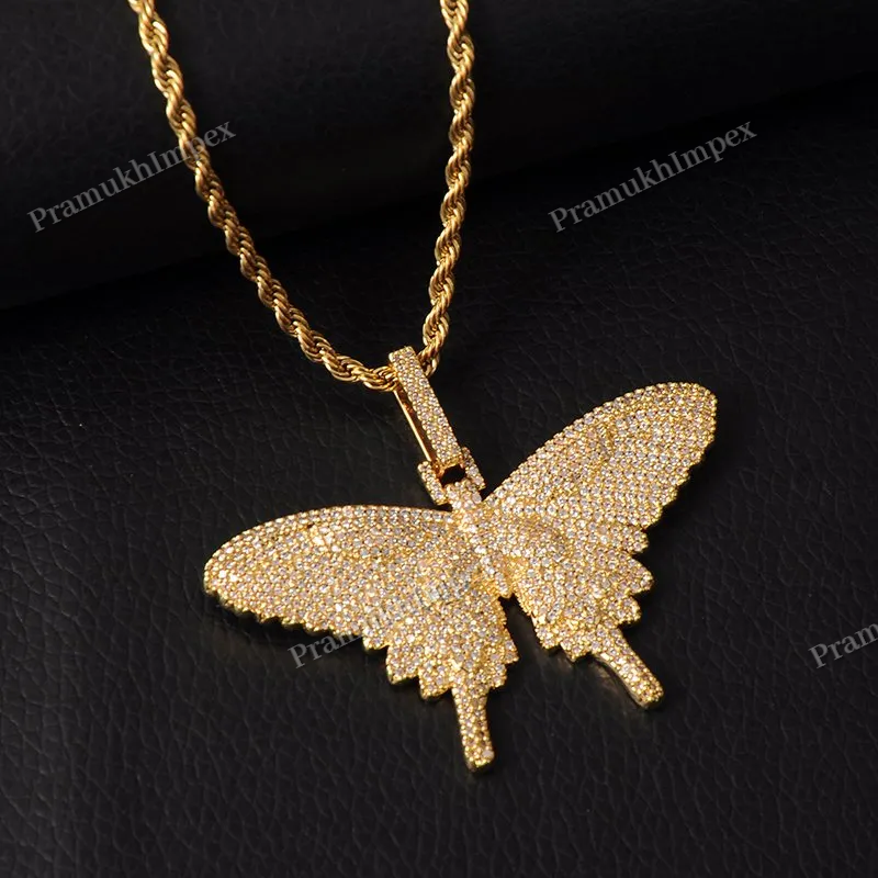 New Creation Hip Hop 925 Silver Moissanite Minimal Butterfly Pendant