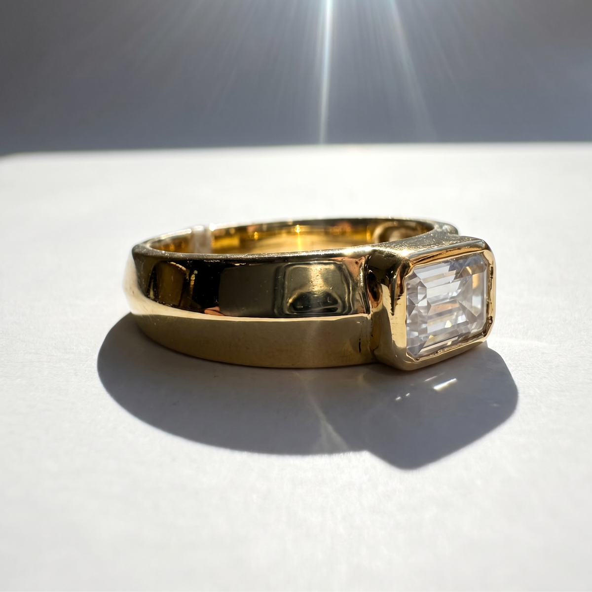 Bezel Set Emerald Cut Men's Diamond Band | Knifes Edge Band