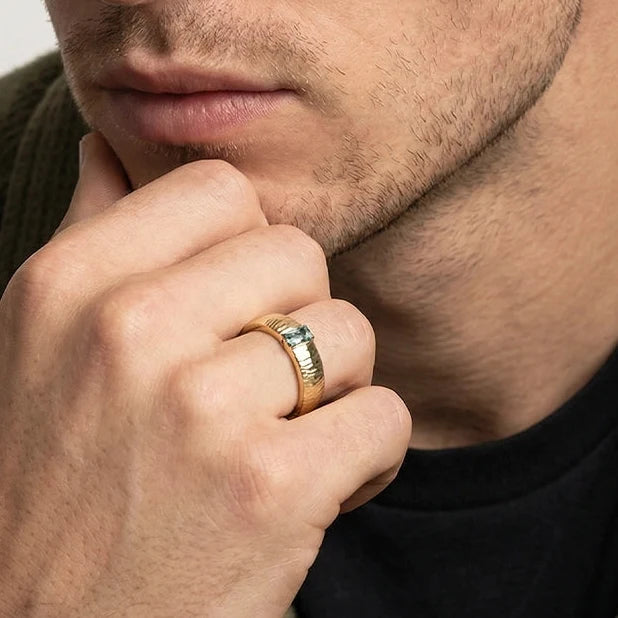 Silas’s Inlay | Moss Agate Textured Men's Wedding Band