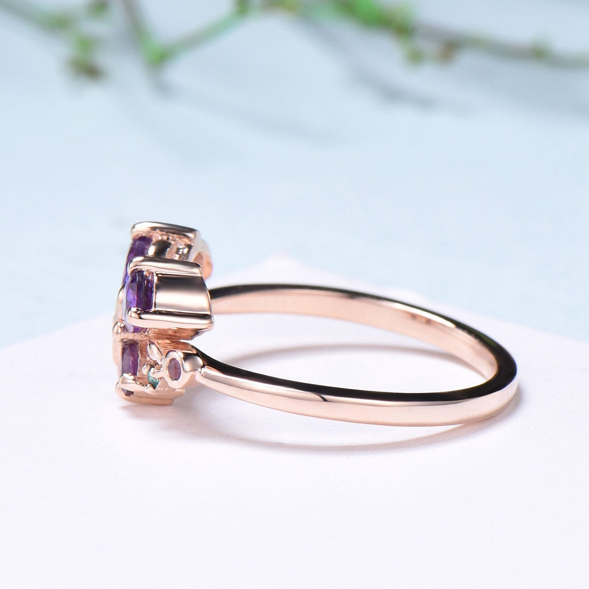 Unique Butterfly Ring Amethyst Engagement Ring teardrop amethyst silver rose gold flower promise ring emerald anniversary gift women