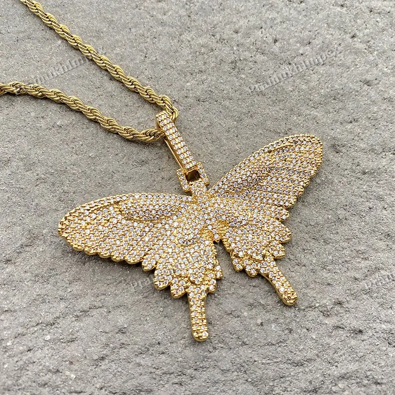 New Creation Hip Hop 925 Silver Moissanite Minimal Butterfly Pendant