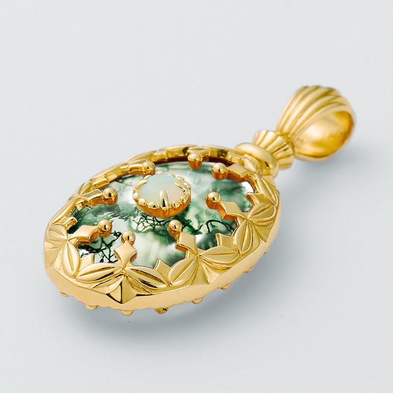 The Sovereign Moss Agate & Opal Medallion | 12x16mm Statement Necklace