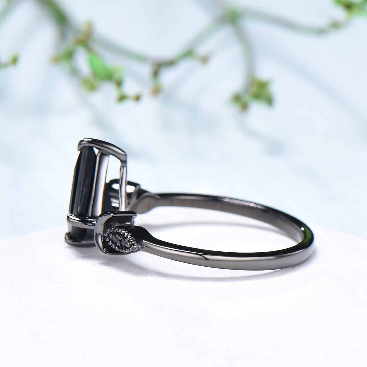 Minimalist Black Gold Black Onyx Engagement Ring Kite Cut Moon Wedding Ring Art Deco Milgrain Black Gemstone Anniversary Gift For Women