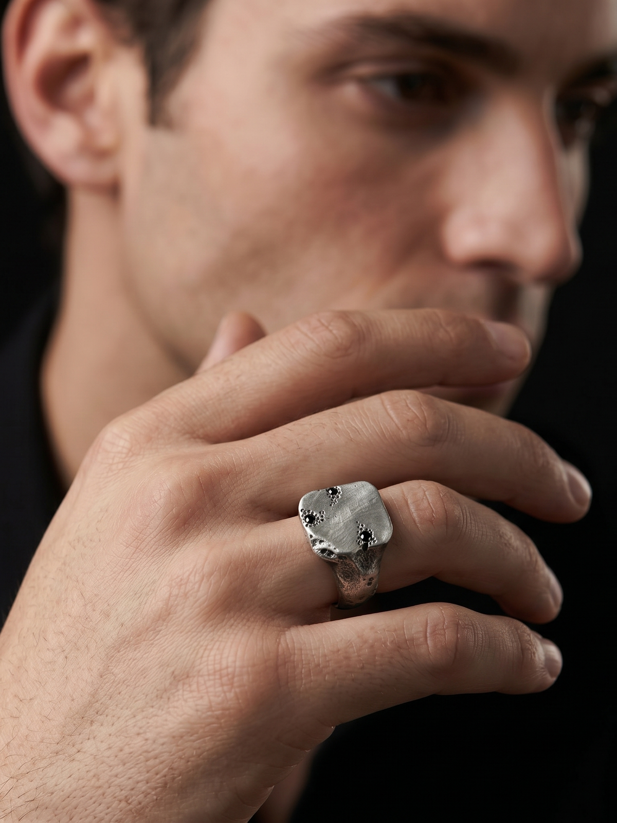 Black Onyx Gemstone Men's Ring By Harshita Jewellery
