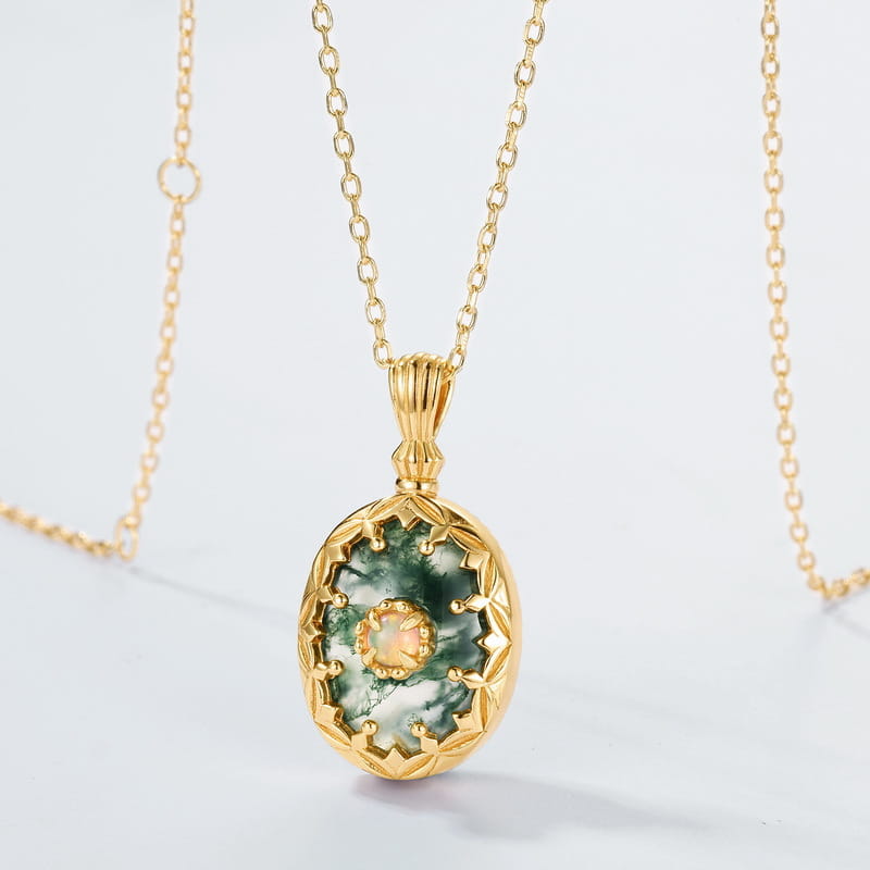 The Sovereign Moss Agate & Opal Medallion | 12x16mm Statement Necklace