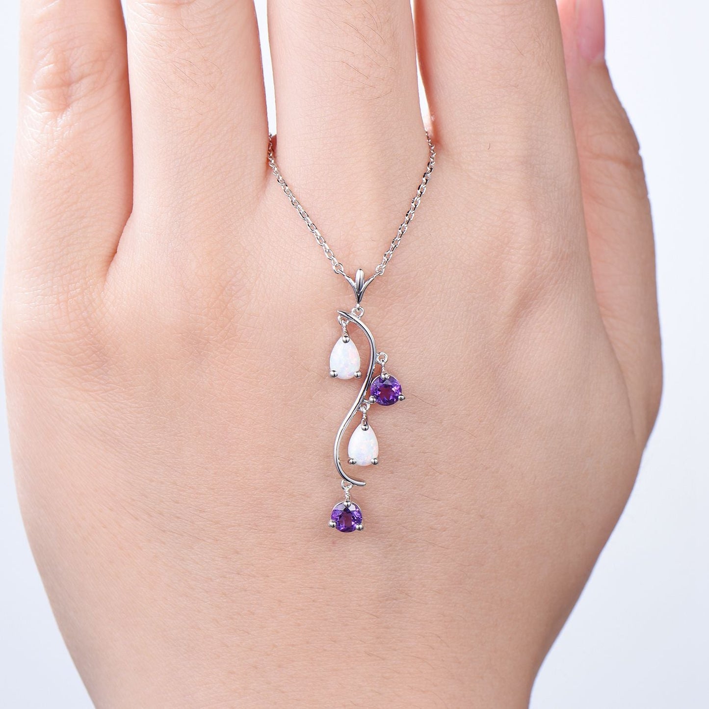 Unique Pear Shaped Opal Pendant Necklace Women Alternative Amethyst fire opal necklace Vintage Snake Willow Dream Catcher Promise Gift