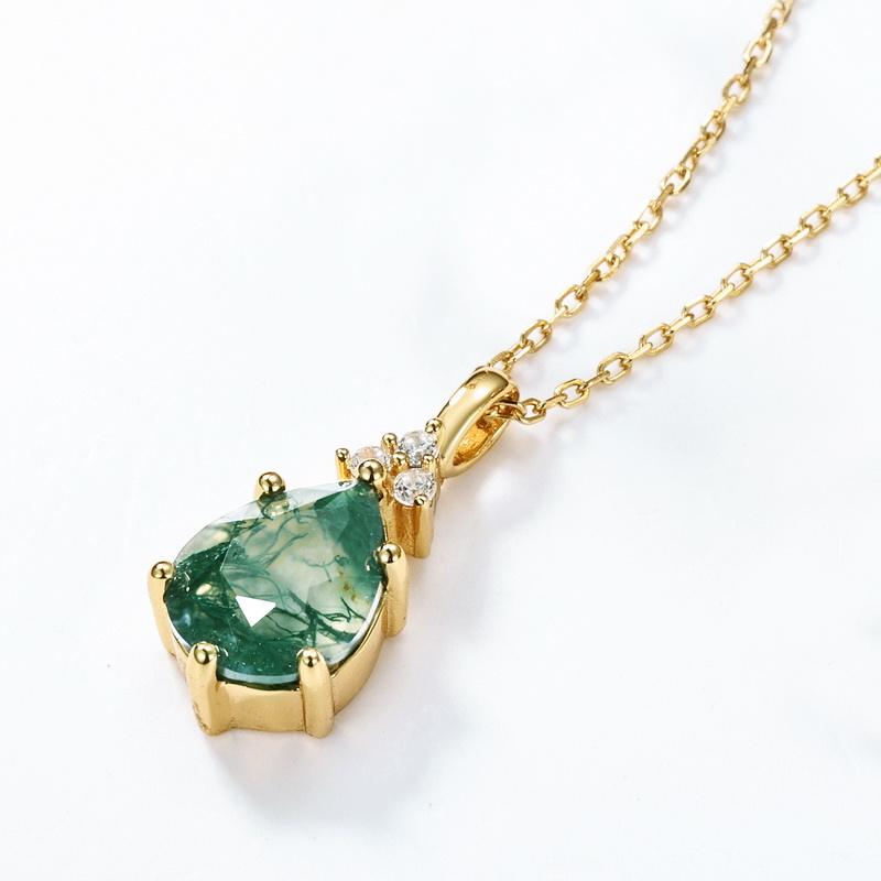 8x10MM Pear Shaped Moss Agate Pendant Necklace-Rosa