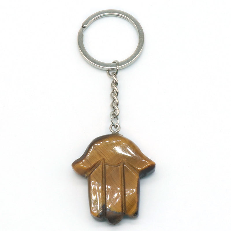 Natural Stone Crystal Keyring - Hamsa Hand -  Spiritual Gift Protection  - New!