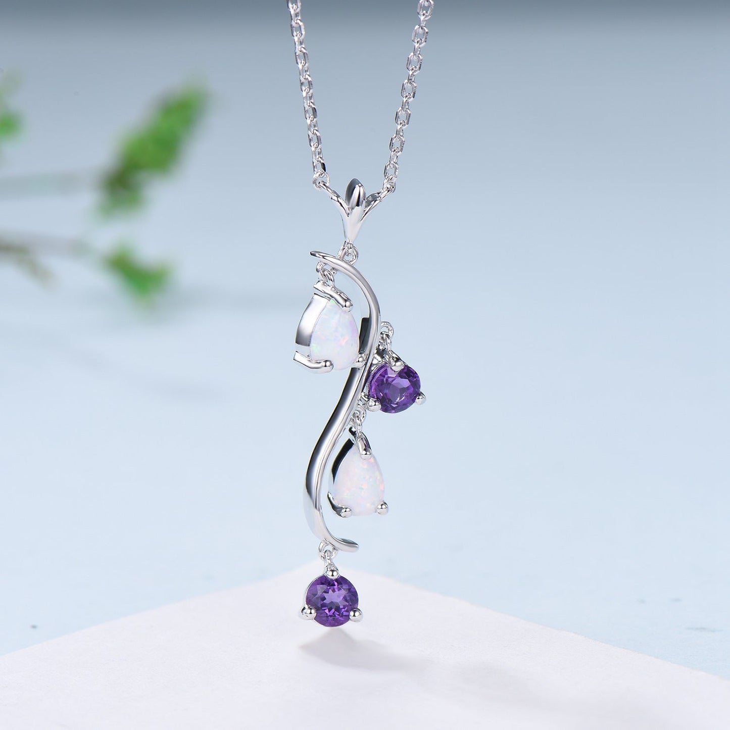 Unique Pear Shaped Opal Pendant Necklace Women Alternative Amethyst fire opal necklace Vintage Snake Willow Dream Catcher Promise Gift