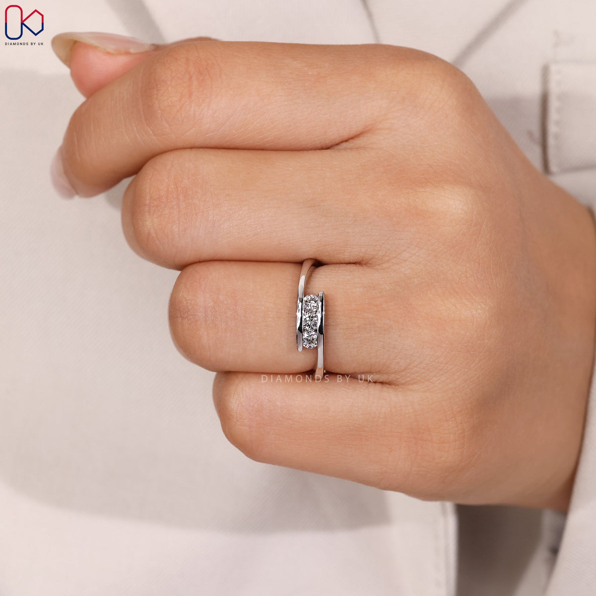White Gold Bypass Round Cut Wedding Band