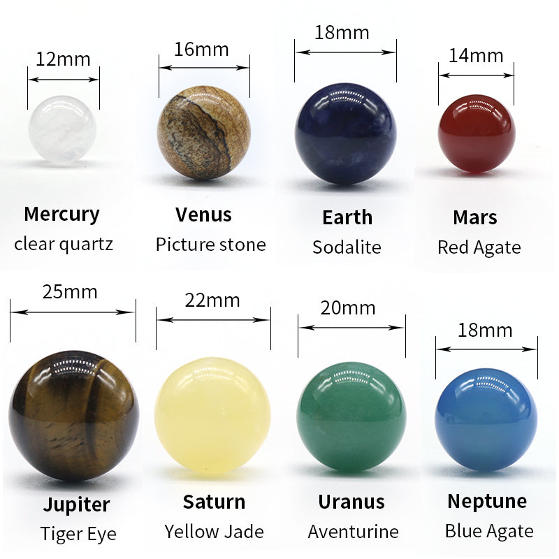 Natural Gemstone Spheres Set - 8 Planet Crystal Balls - Meditation Decor Crystals - New!