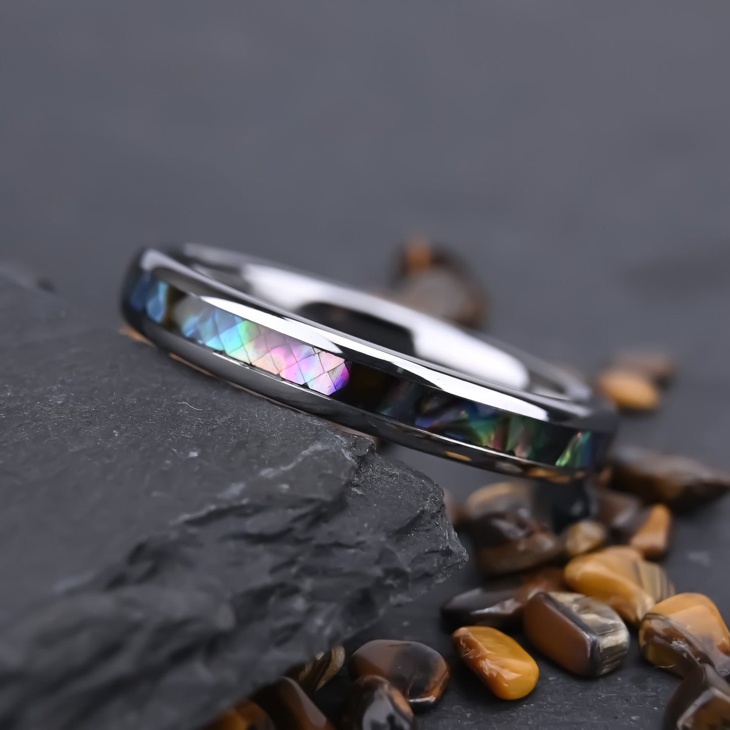 Beach Style Tungsten Couple Ring Set,White Shell Inlay, Mirror Finish Dome Bands, His and Hers Engagement Gift