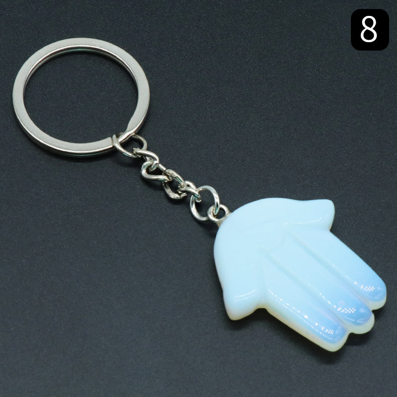 Natural Stone Crystal Keyring - Hamsa Hand -  Spiritual Gift Protection  - New!