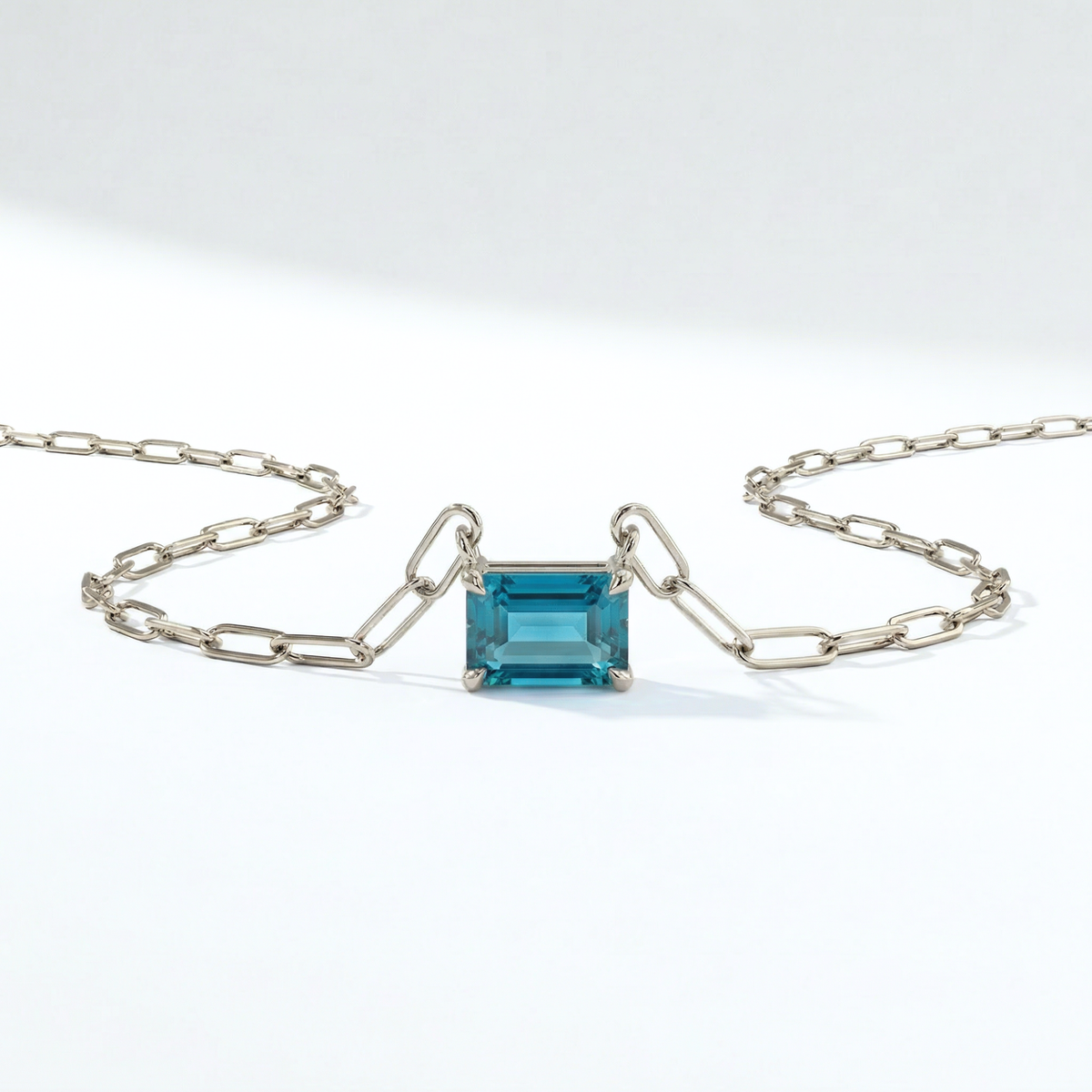 The Gemstone Paperclip Necklace | Blue Zircon