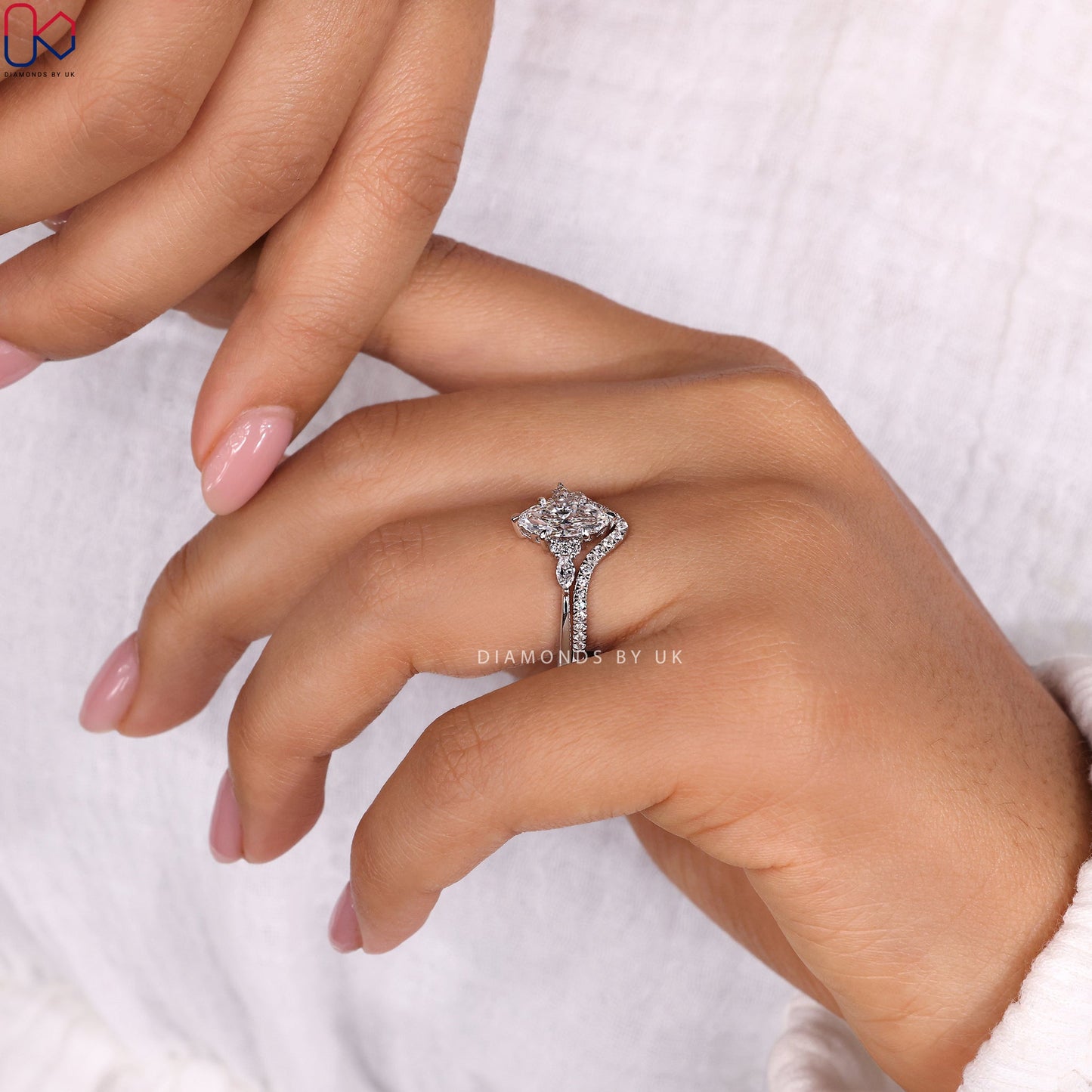 Marquise Diamond Ring And Chevron Band