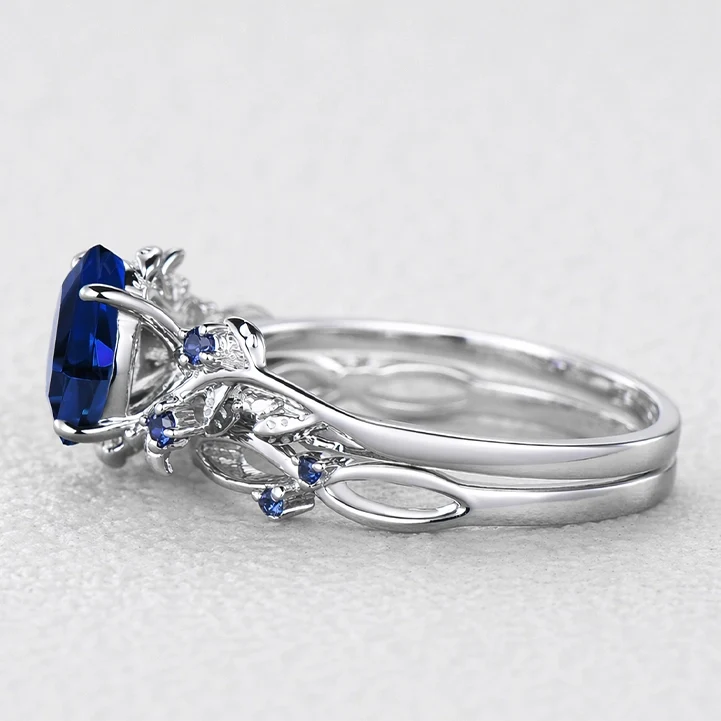 Alexandra’s Heritage | Art Deco Oval Blue Sapphire Vine Bridal Set 2pcs