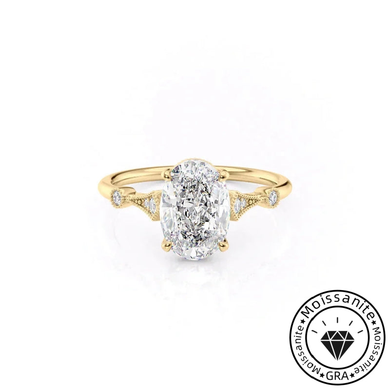 Unique Solarii Moissanite 2.0ct Oval Cut 925 Sterling Silver Side Stone Engagement Ring