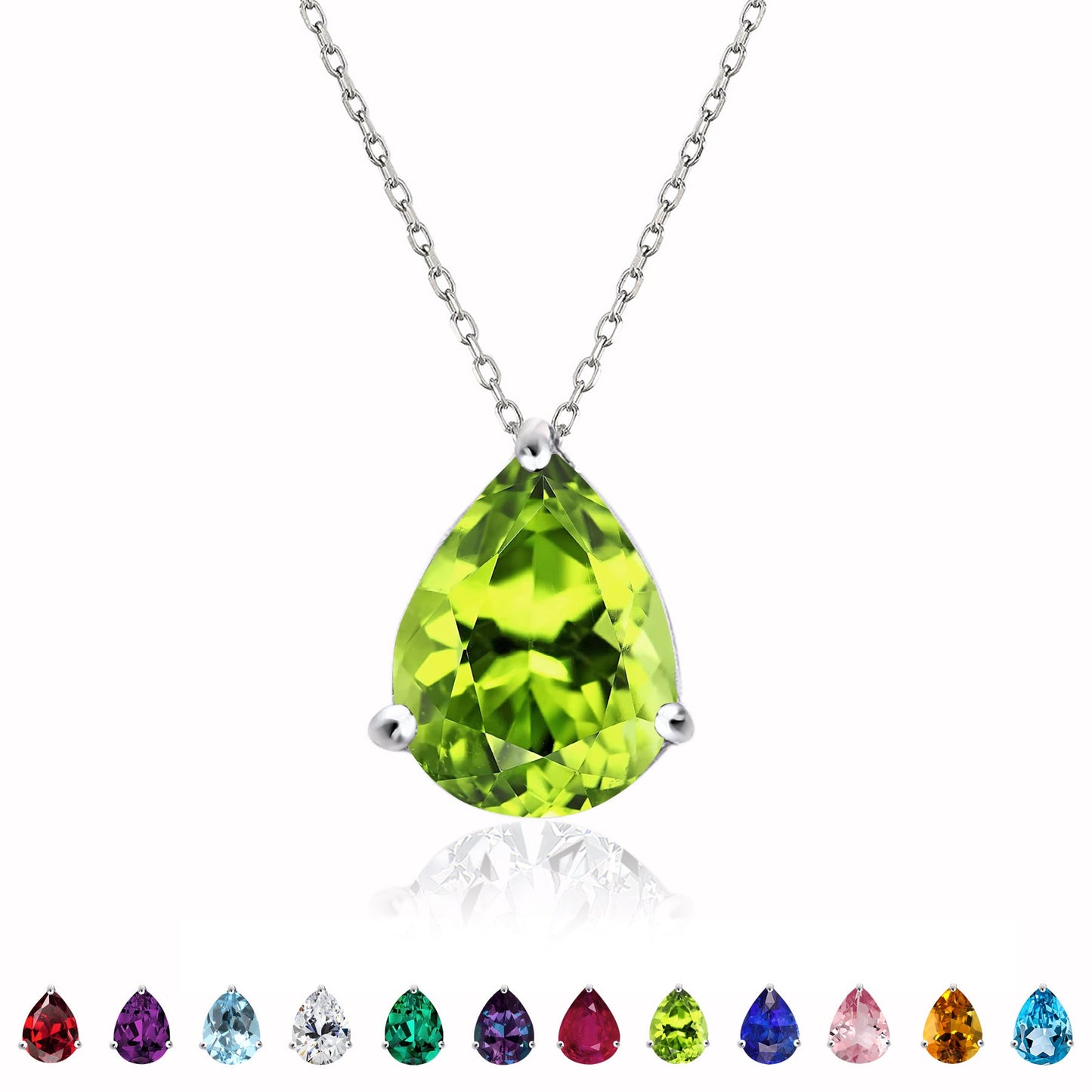 1.5 TCW Pear Shaped Birthstone Prongs Solitaire Slider Necklace