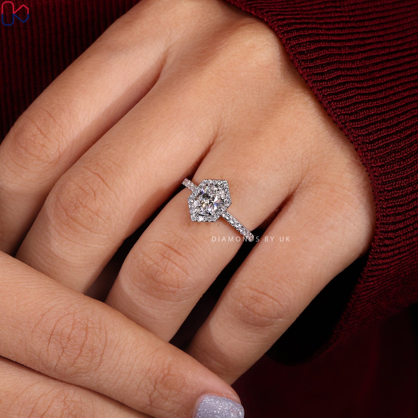 Oval Diamond Ring In Halo Pave Setting