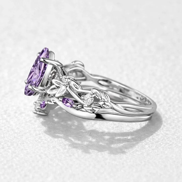 Violet’s Twig | Vintage Marquise Amethyst & Diamond Bridal Set 2pcs